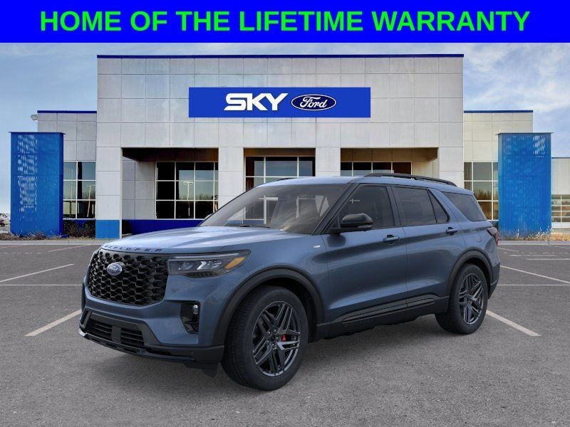 2026 Ford Explorer ST-Line in Vapor Blue Metallic — front three-quarter view
