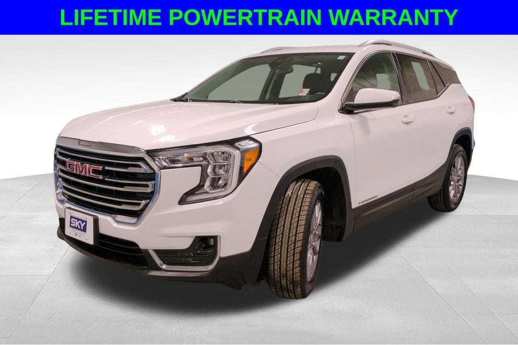 2024 GMC Terrain SLT in Summit White — front three-quarter view
