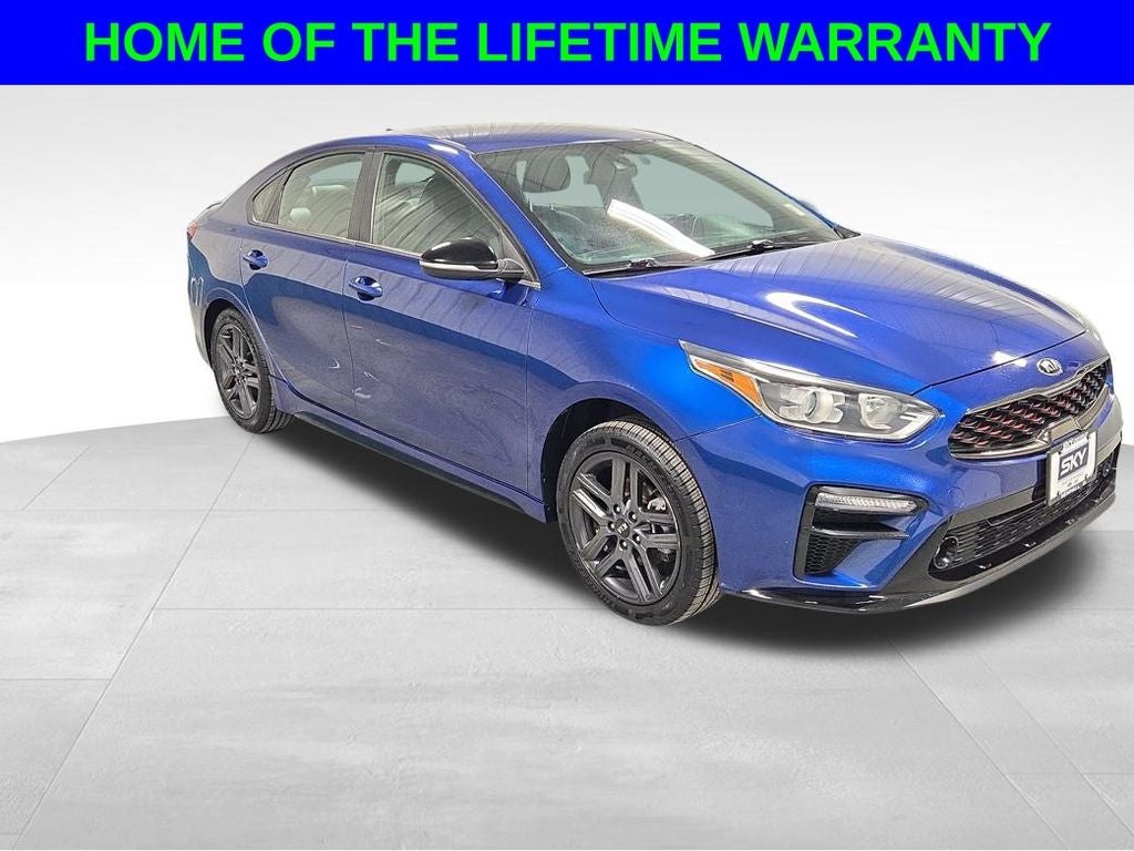 2020 Kia Forte GT-Line in Deep Sea Blue — front three-quarter view