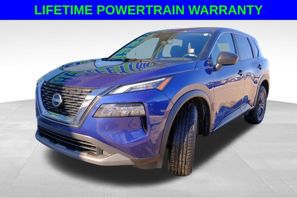2023 Nissan Rogue S in Caspian Blue Metallic — front three-quarter view