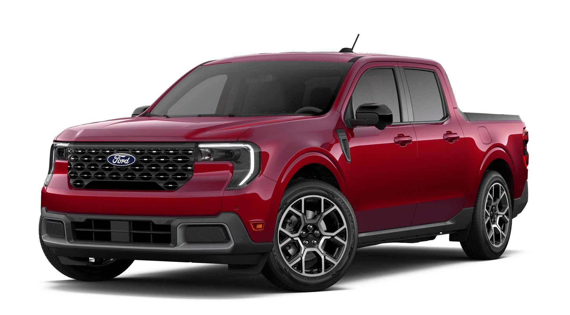 2026 Ford Maverick Lariat in Ruby Red Metallic Tinted Clearcoat — front three-quarter view